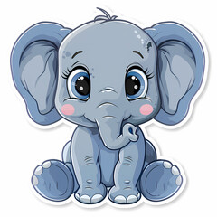 Fototapeta premium Cute Elephant cartoon on a White Canvas Sticker,vector image