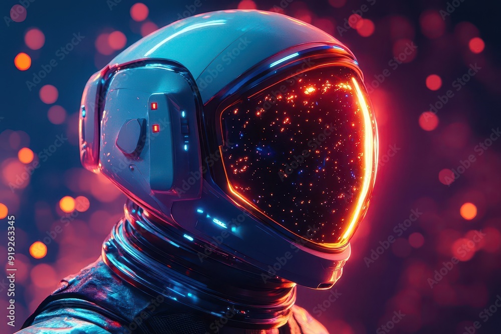 Wall mural profile view of a futuristic astronaut helmet with reflective visor showcasing sleek design and adva