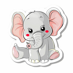 Fototapeta premium Cute Elephant cartoon on a White Canvas Sticker,vector image