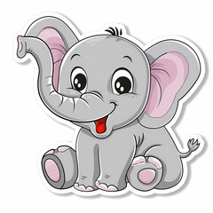 Fototapeta premium Cute Elephant cartoon on a White Canvas Sticker,vector image