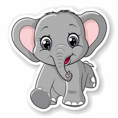 Fototapeta premium Cute Elephant cartoon on a White Canvas Sticker,vector image