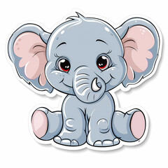 Naklejka premium Cute Elephant cartoon on a White Canvas Sticker,vector image