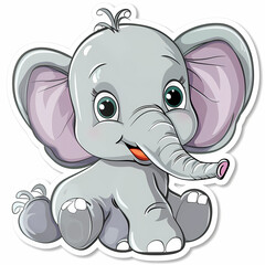 Obraz premium Cute Elephant cartoon on a White Canvas Sticker,vector image