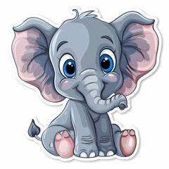 Fototapeta premium Cute Elephant cartoon on a White Canvas Sticker,vector image