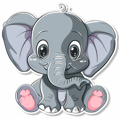 Obraz premium Cute Elephant cartoon on a White Canvas Sticker,vector image