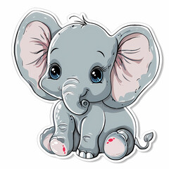 Obraz premium Cute Elephant cartoon on a White Canvas Sticker,vector image