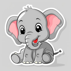 Fototapeta premium Cute Elephant cartoon on a White Canvas Sticker,vector image