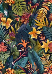 Tropical Seamless Pattern With Flowers And Leaves