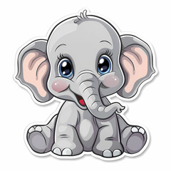 Fototapeta premium Cute Elephant cartoon on a White Canvas Sticker,vector image