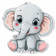 Obraz premium Cute Elephant cartoon on a White Canvas Sticker,vector image