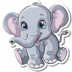 Fototapeta premium Cute Elephant cartoon on a White Canvas Sticker,vector image