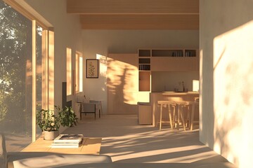 Minimalist Modern Kitchen Interior Design With Sunlight And Plants
