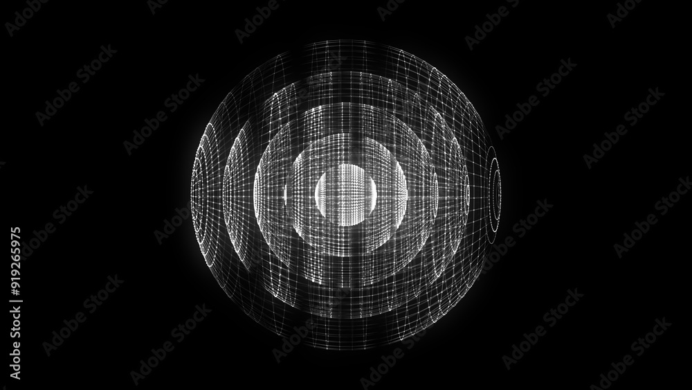 Poster Sci-fi sphere with particles and lines. Concept network connection. Frame sphere. Abstract technology background. 3d rendering.