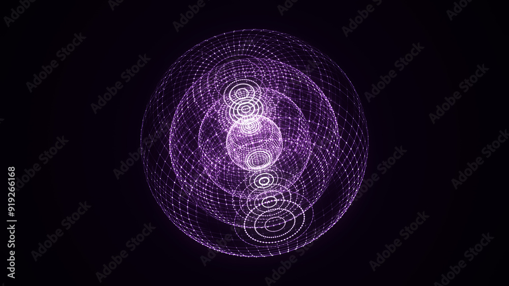 Poster Sci-fi sphere with particles and lines. Concept network connection. Frame sphere. Abstract technology background. 3d rendering.