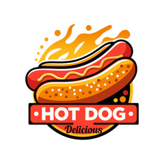 Hotdog logo vector illustration template with white background, delicious, hot fire