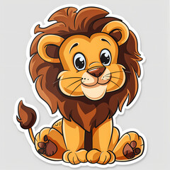 Obraz premium Cute Lion cartoon on a White Canvas Sticker,vector image