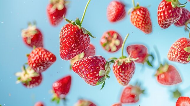 Fresh strawberry fruit slices over plain background