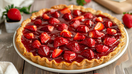 pie dish with strawberry topping
