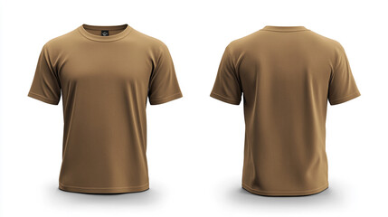 A tan-colored t-shirt, front and back view, white background, mockup template. Tan men's classic t-shirt