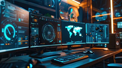 Abstract data room with futuristic design - 3d rendering. AI generated illustration