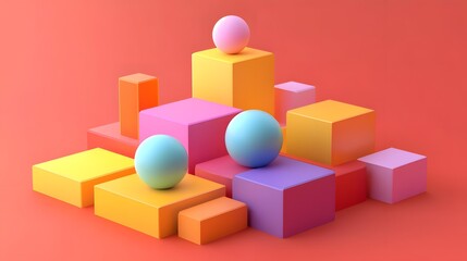 Obraz premium Colorful Geometric Shapes on a Red Background