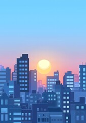 Naklejka premium Cityscape Illustration with Sunset