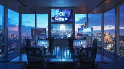 Abstract data room with futuristic design - 3d rendering. AI generated illustration