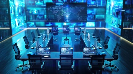 Abstract data room with futuristic design - 3d rendering. AI generated illustration