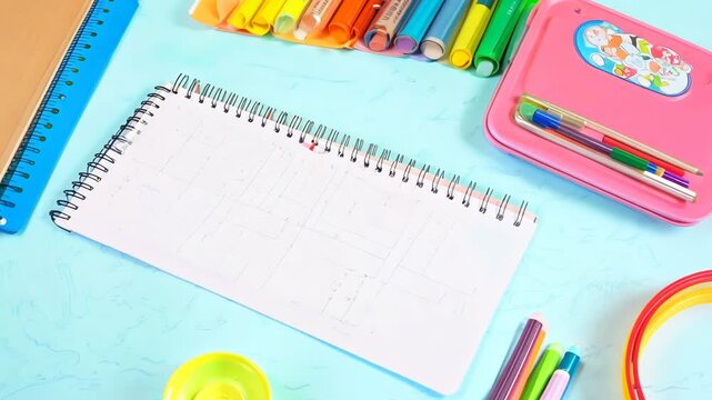 Bright and Cheerful Kindergarten Desk with Essential Learning Tools