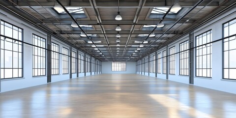 Fototapeta premium Industrial Building with Windows and Lights