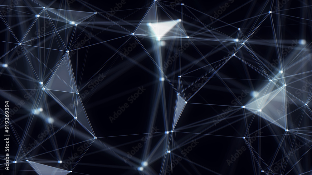 Poster business futuristic backdrop. network connection glitch structure cyberspace with moving particles. 