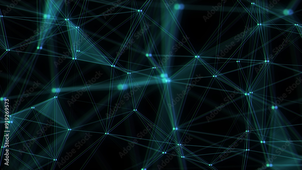 Poster business futuristic backdrop. network connection glitch structure cyberspace with moving particles. 
