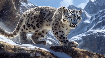 Obraz premium Hyperrealistic Snow Leopard Image - Majestic & Stunning