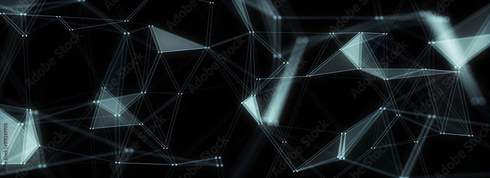 Poster business futuristic backdrop. network connection glitch structure cyberspace with moving particles. 