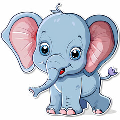 Fototapeta premium Cute Elephant cartoon on a White Canvas Sticker,vector image