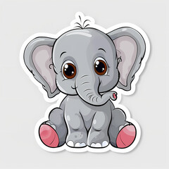 Obraz premium Cute Elephant cartoon on a White Canvas Sticker,vector image