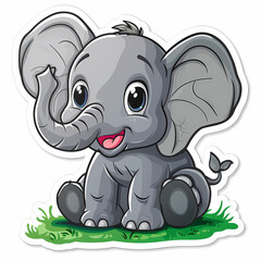 Obraz premium Cute Elephant cartoon on a White Canvas Sticker,vector image