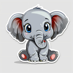 Obraz premium Cute Elephant cartoon on a White Canvas Sticker,vector image