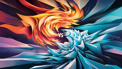 Abstract illustration representing fire and ice colliding into one another, digital art background