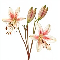 Fototapeta premium Cape lily Crinum campanulatum with blooms and buds on a white background