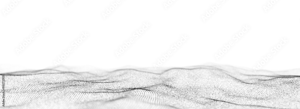 Poster Digital technology wave. Light cyberspace with motion dots. Futuristic digital background artificial intelligence. Big data analytics. 3d rendering.