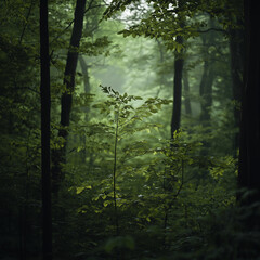 Obraz premium shaded lush green forest woodlands