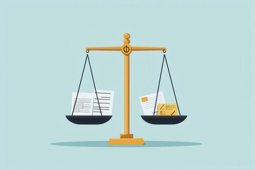 A balanced scale with documents on both sides, representing fairness, justice, and legal balance.