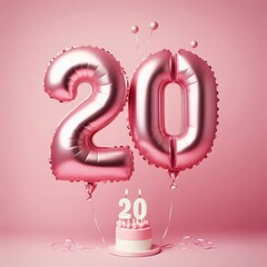balloon in a shape of number 20 on pink background for birthday celebration