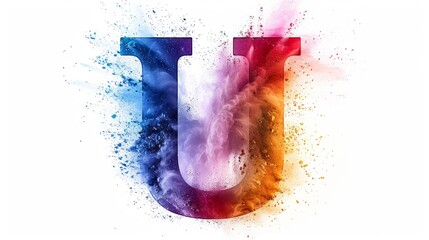 Colorful letter U formed by vibrant smoke or powder in a dynamic display