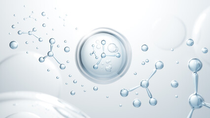 Liquid Bubble, Cosmetic Essence With Molecule Liquid, Skin Rejuvenation, 3D Rendering