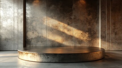 Circular Metal Podium Against a Textured Wall