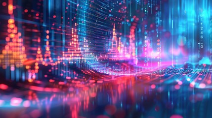 Fototapeta premium Abstract representation of sound engineering with waveforms and audio analysis, highlighting the role of technology in acoustics and audio design.