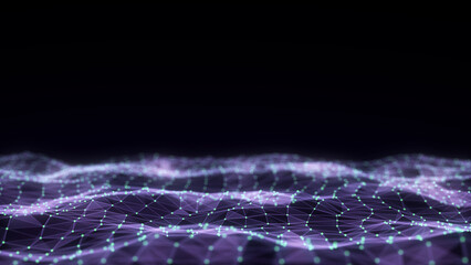 Digital technology wave. Dark cyberspace with motion dots and lines. Futuristic digital background. Big data analytics. 3d rendering.