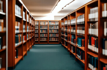 Obraz premium a blurred plan of the library room with filled cupboards